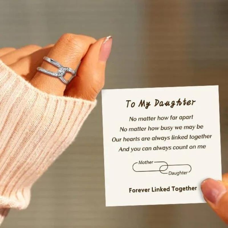 'Special Bond Rectangle Interlocking Ring - 'Mother & Daughter '' Forever Linked Together