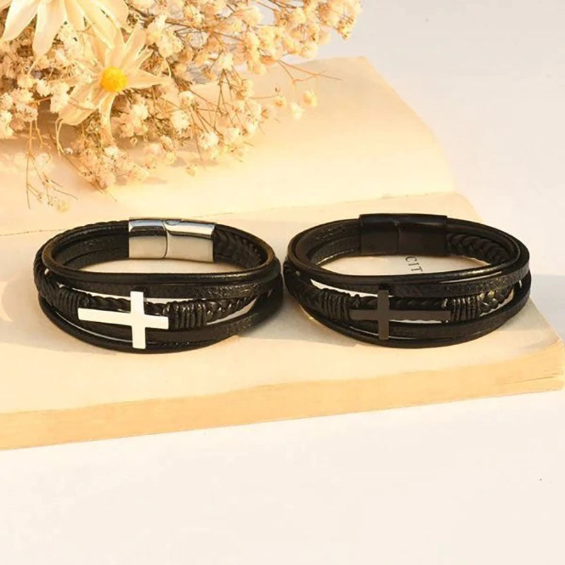 To My Son Pray Through It Leather Cross Bracelet