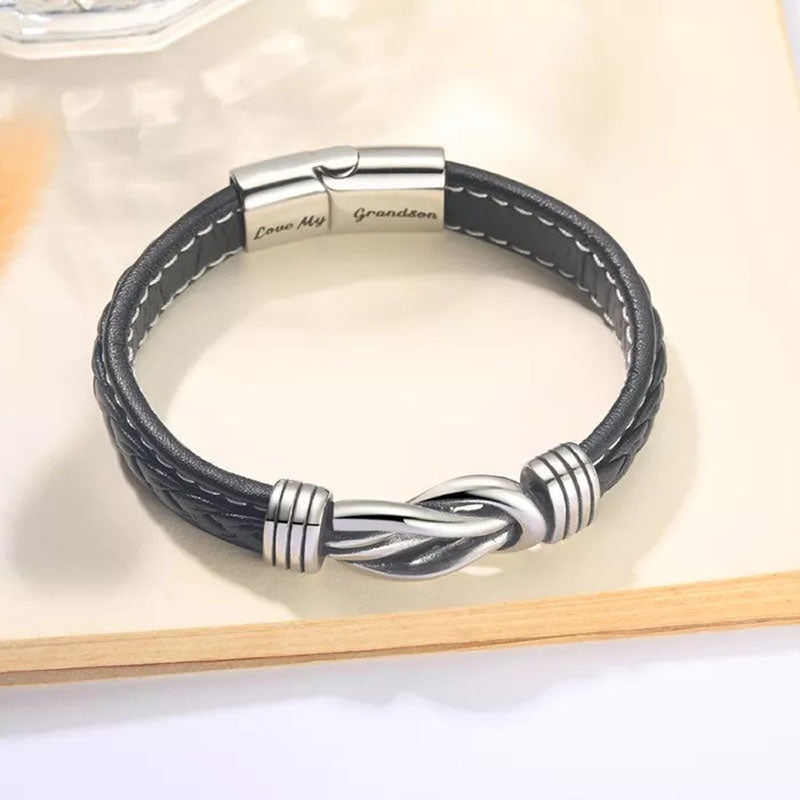 "Grandmother and Grandson Forever Linked Together" Braided Leather Bracelet