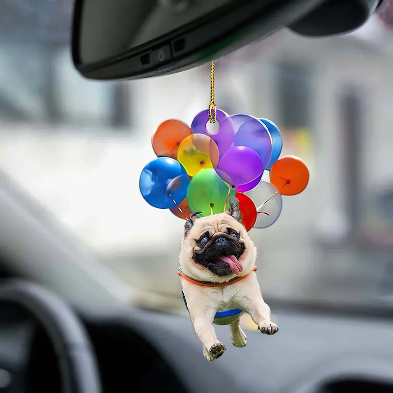 Pug Fly With Bubbles Car Hanging Ornament BC013