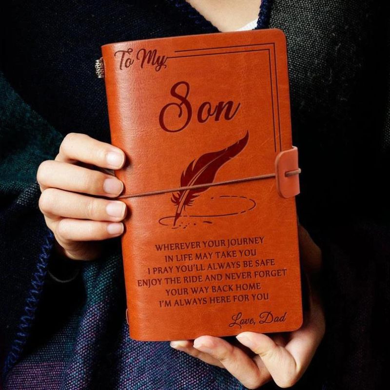 Dad To Son - Enjoy The Ride - Engraved Leather Journal Notebook