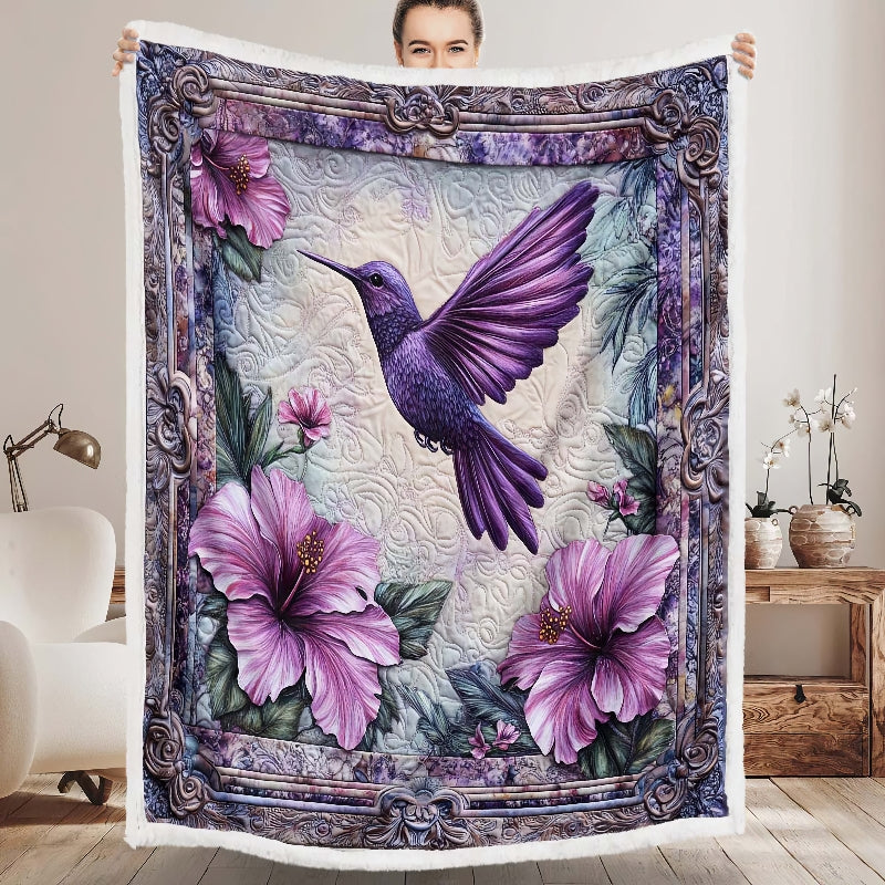 Purple Hummingbird Blanket - H242 - Premium Blanket