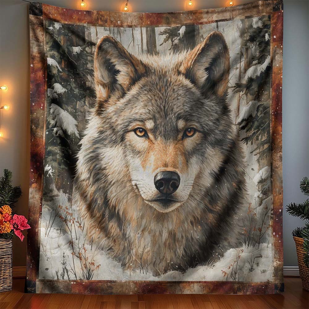 The Silent Snowbound Wolf Blanket - H282 - Premium Blanket