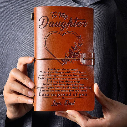 Dad To Daughter -I am So Proud of You - Engraved Leather Journal Notebook