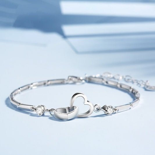 Mother & Daughter Forever Linked Together - Crystal Heart To Heart Bracelet