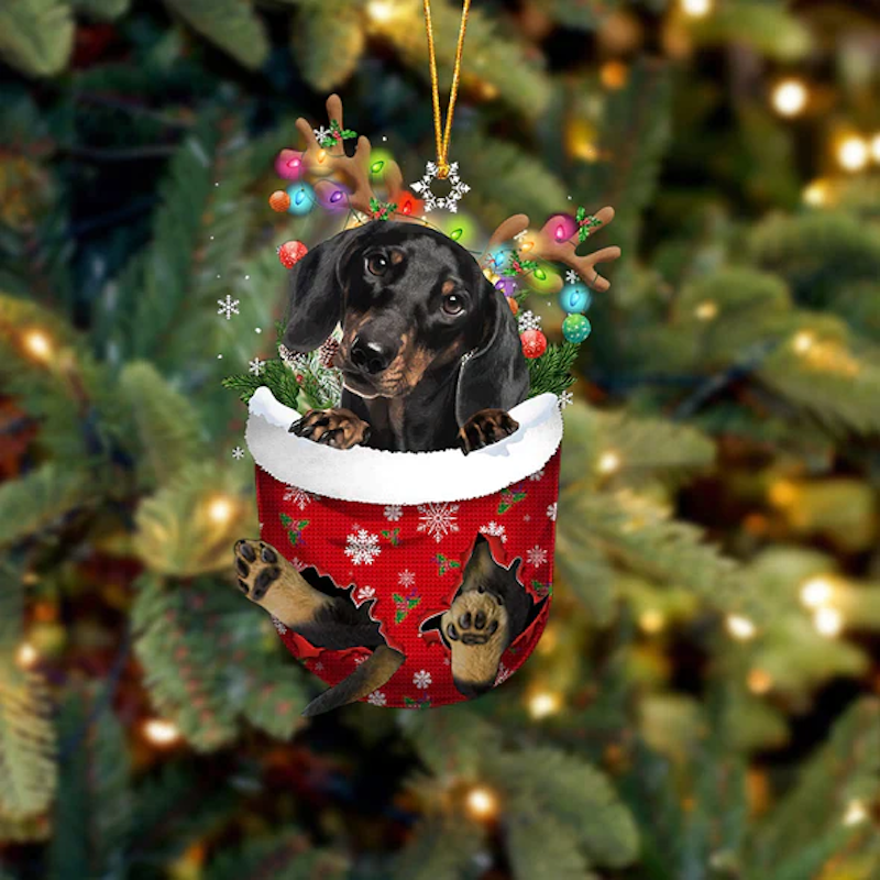 Dachshund In Snow Pocket Christmas Ornament SP043