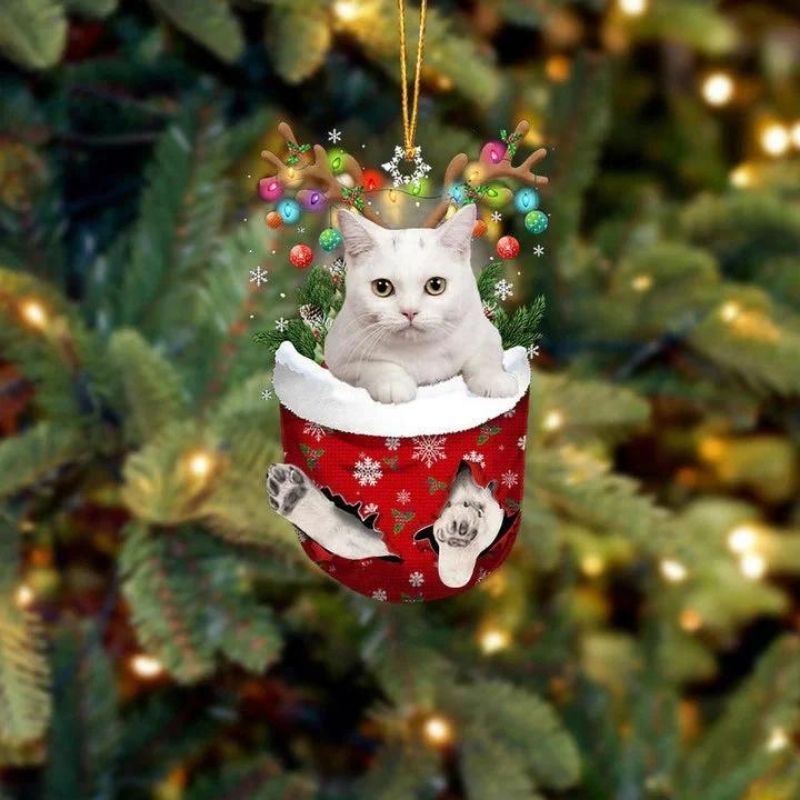 Cat In Snow Pocket Christmas Ornament SP187