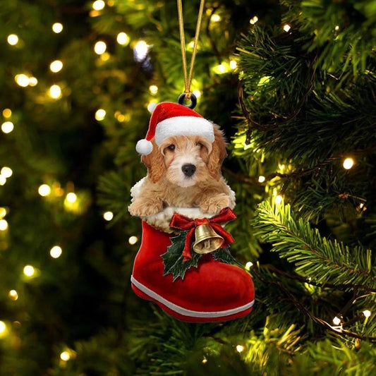 Cavapoo In Santa Boot Christmas Hanging Ornament SB092