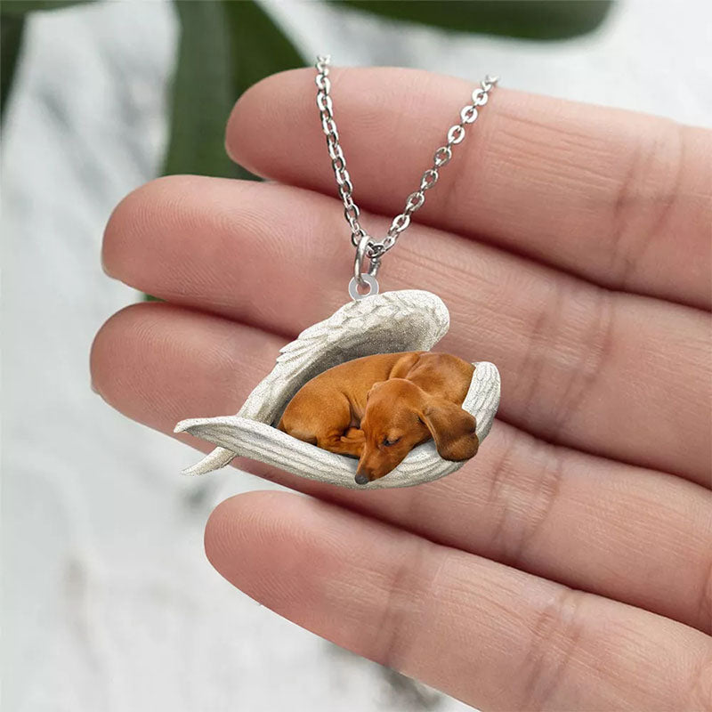 Dachshund Sleeping Angel Stainless Steel Necklace SN036